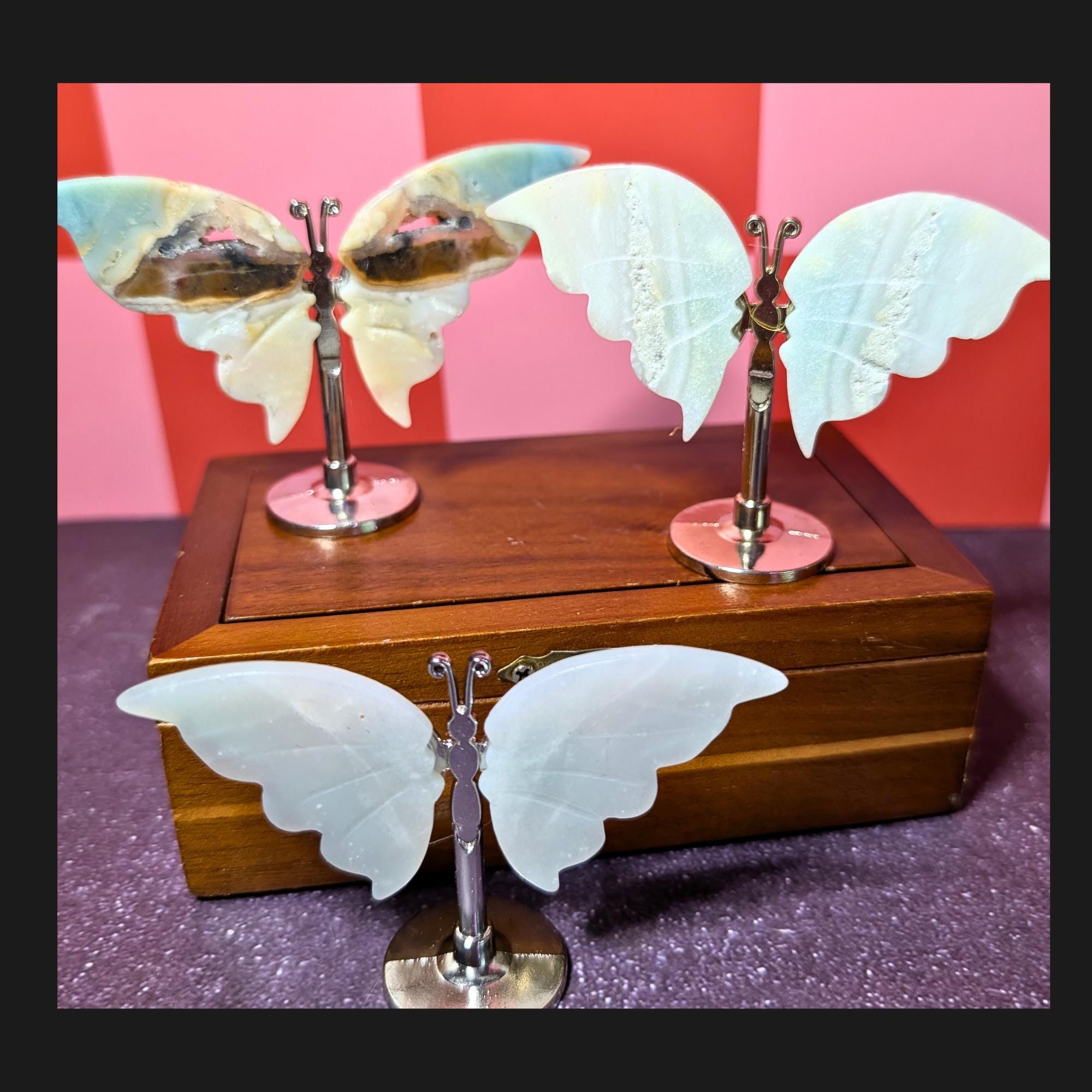 Caribbean Calcite Butterfly Carving w/ Stand | Calming & Intuition Crystal | Ocean Energy Stone | Transformation Decor | Intuitively Chosen