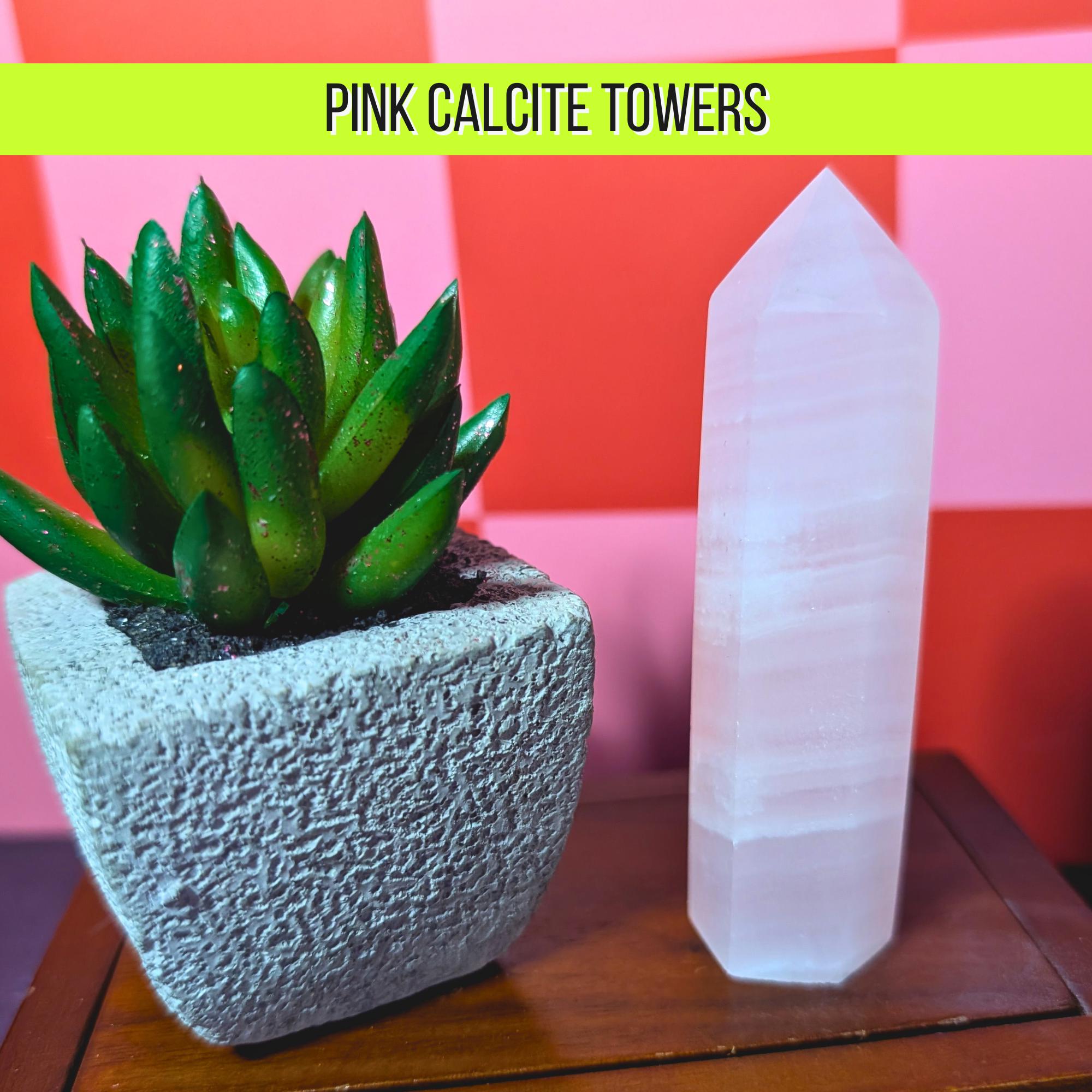 Pink Mangano Calcite Tower (UV Reactive) | Self Love & Emotional Healing Crystal | Calming Heart Chakra Stone | Fluorescent Crystal