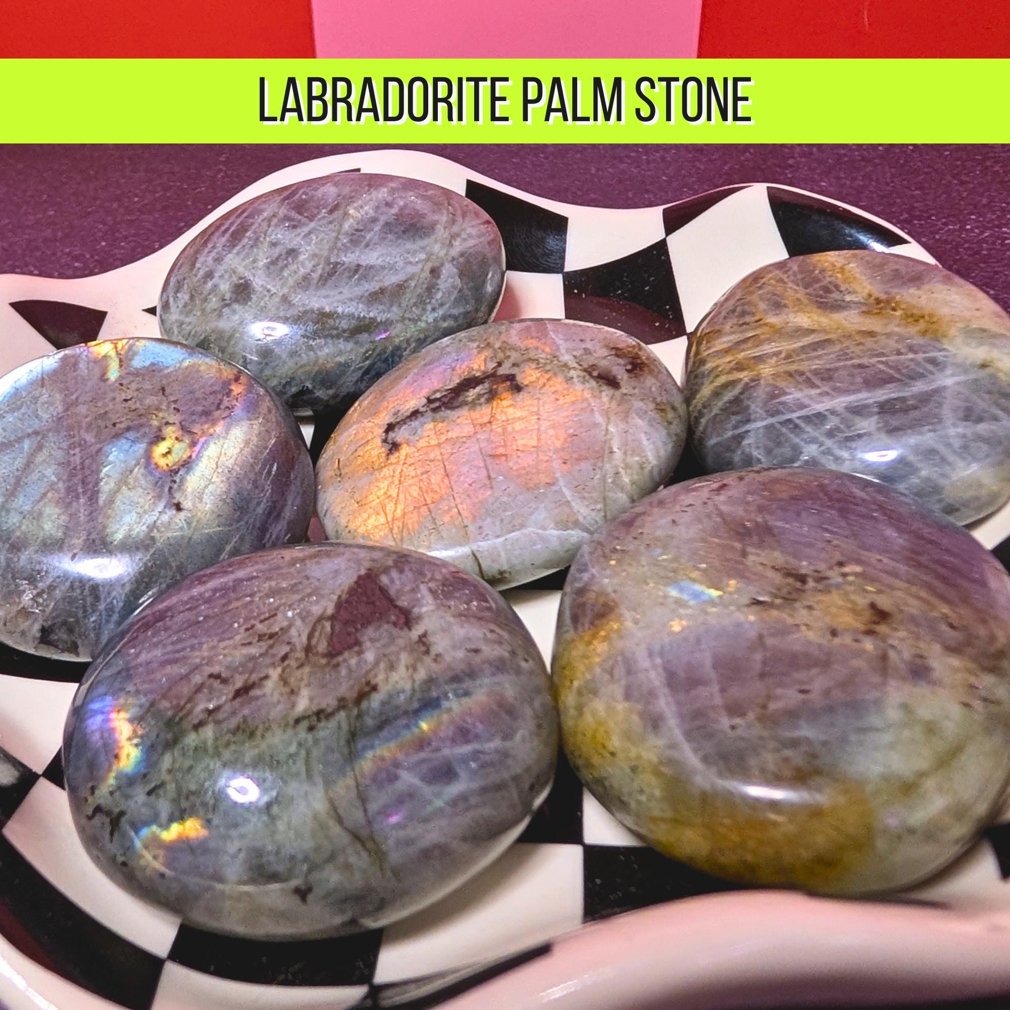 Labradorite Palm Stone | Flash Protection & Intuition Crystal | Spiritual Awakening Stone | Pocket Palm Crystal | Intuitively Chosen