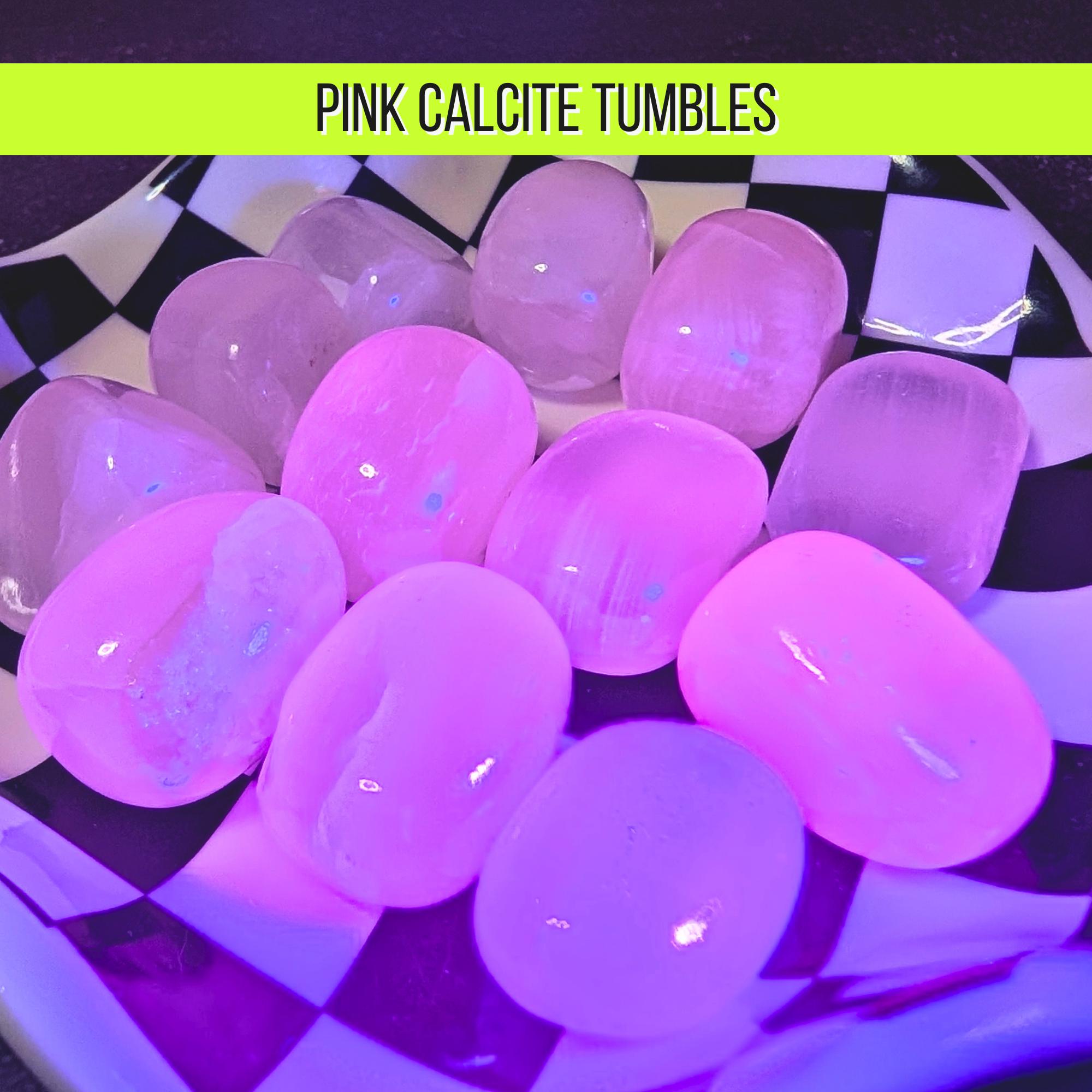 Pink Mangano Calcite Tumbled Stone | UV Reactive Crystal | Self Love & Emotional Healing Stone | Heart Chakra Crystal | Intuitively Chosen