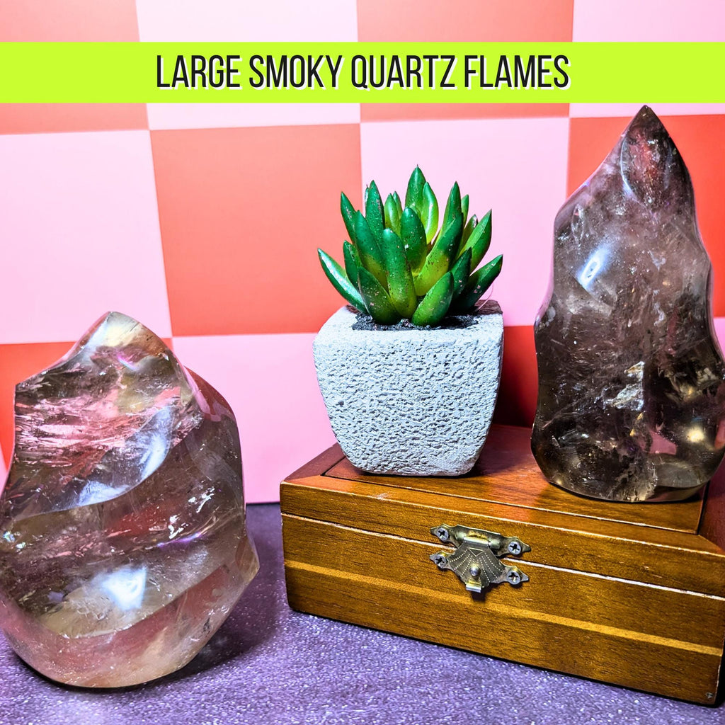 Smoky Quartz Flame Carving | Natural Grounding Crystal | Protection & Energy Cleansing Stone | Large Statement Crystal Decor | Pick Piece