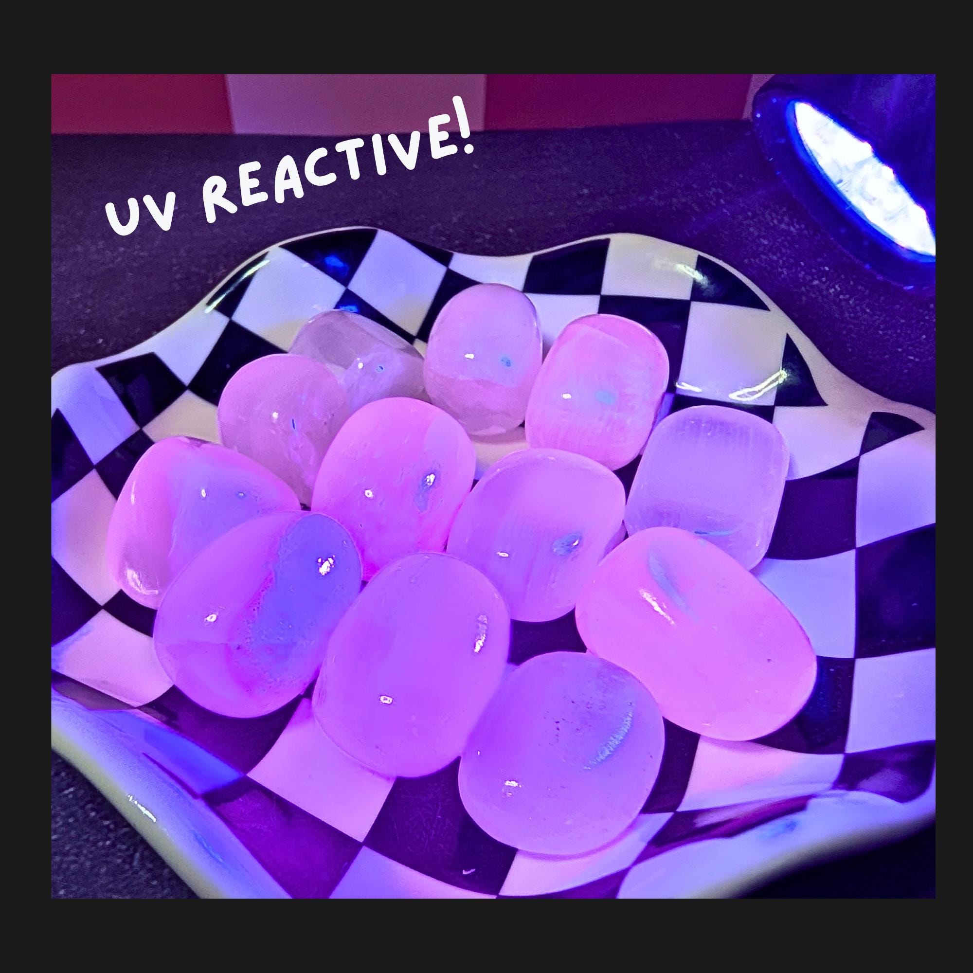 Pink Mangano Calcite Tumbled Stone | UV Reactive Crystal | Self Love & Emotional Healing Stone | Heart Chakra Crystal | Intuitively Chosen