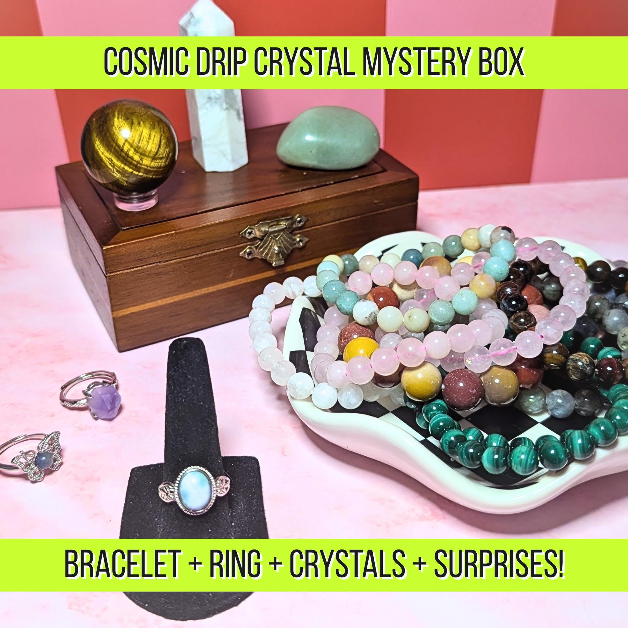 Cosmic Drip Crystal Mystery Box | Crystal Jewelry Set, Bracelet & Ring Bundle | Spiritual Gift Box | Witchy Mystery Box