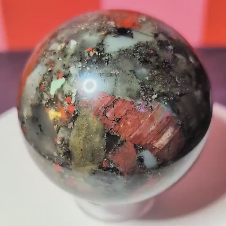 African Bloodstone & Pyrite Sphere | Grounding • Protection • Abundance Crystal | 2.5” Polished Stone