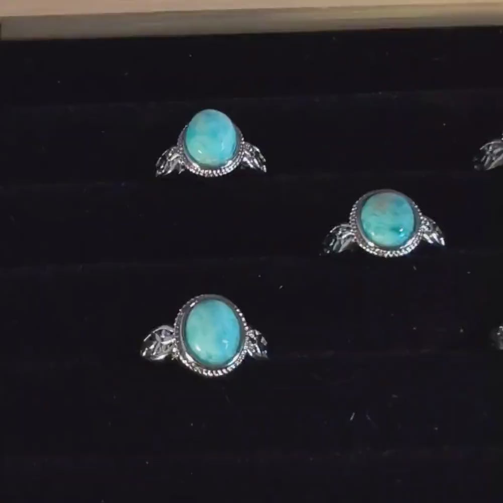 Larimar Ring | Adjustable Stainless Steel Ring | Caribbean Blue Crystal Jewelry | Calming & Soothing Stone | Gift for Her